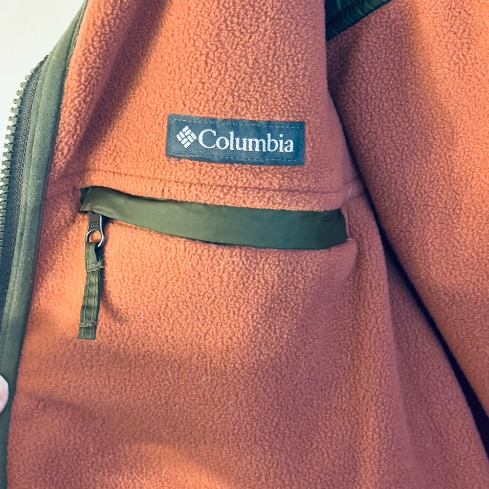 Columbia Women’s Reversible Nylon Fleece Lined Zip-Up Jacket Olive Coral, Sz L - Picture 10 of 16